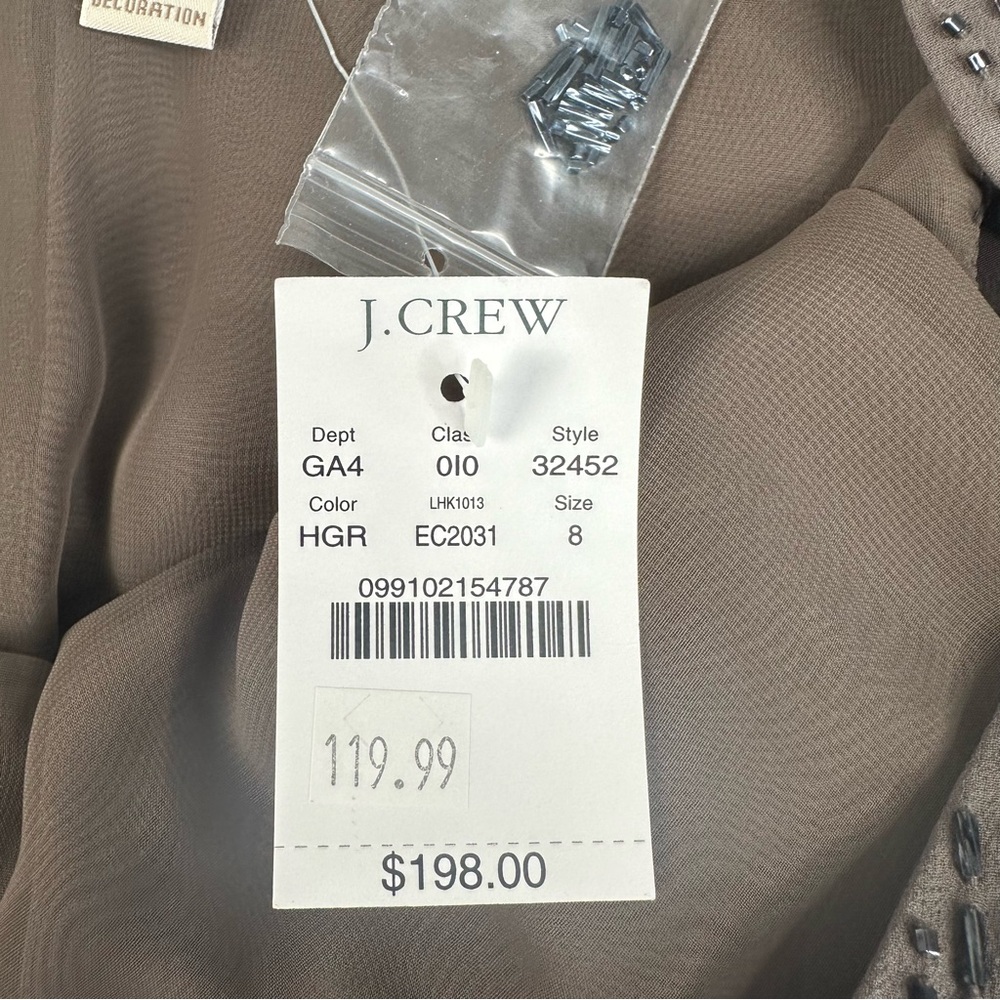 J Crew "Aurelia" Beaded Silk Couplet Sleeveless Cocktail Dress Gray Size 8 NEW - Picture 8 of 10